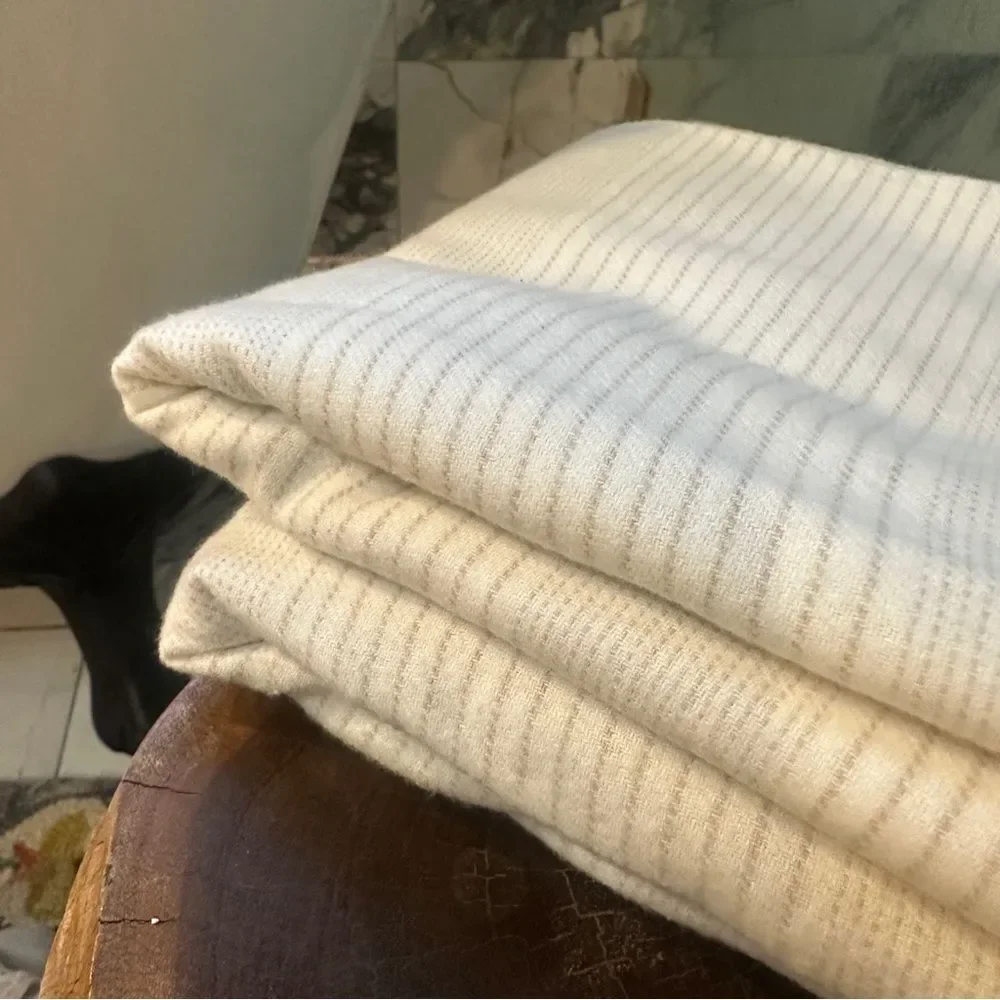 BOLL & BRANCH | cream / oak fine line striped FLANNEL standard pillow covers - Picture 6 of 14